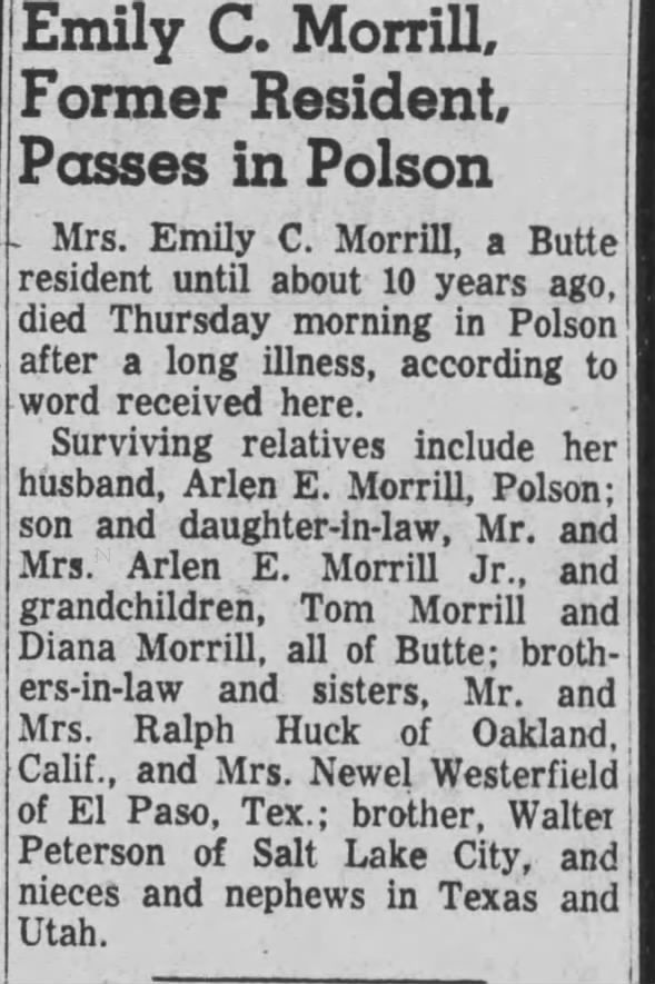 Emily C. Morrill-obituary-1957 Polson, Mont.